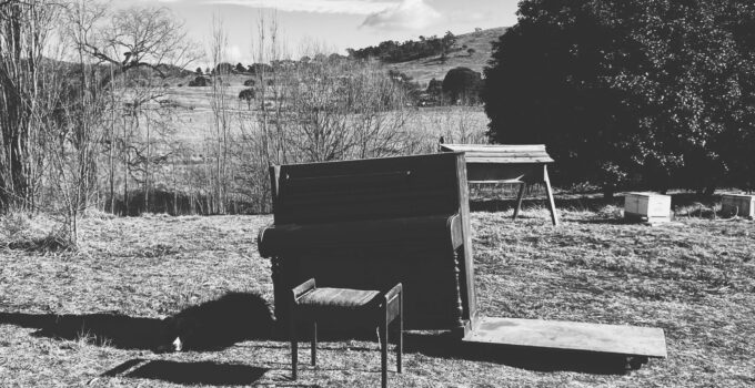 an old piano in a paddock